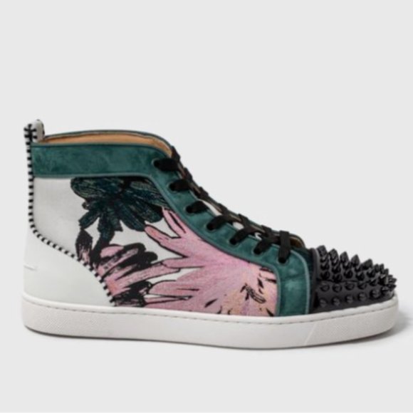CHRISTIAN LOUBOUTIN LOU SPIKES ORLATO HANABI FLORAL HIGH TOP 9.5 US/ 42.5 EU